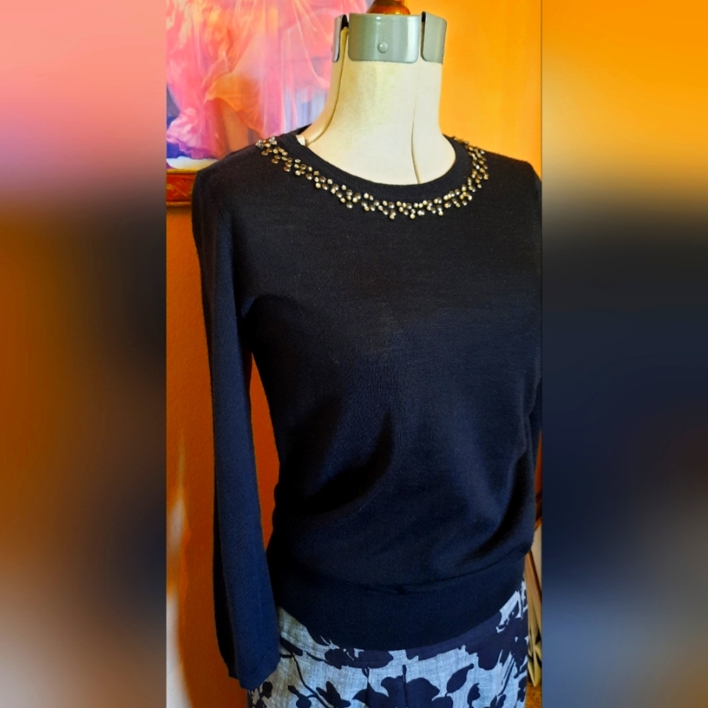 Bead embellished, ribbon tie Sweater.